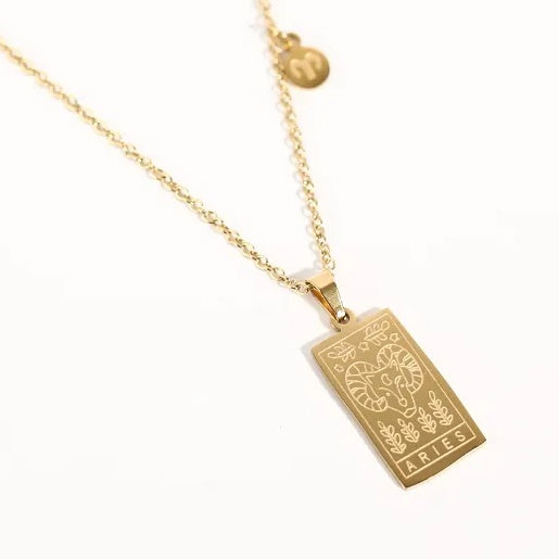 Stainless Steel Gold Plated Zodiac Necklace-ARIES