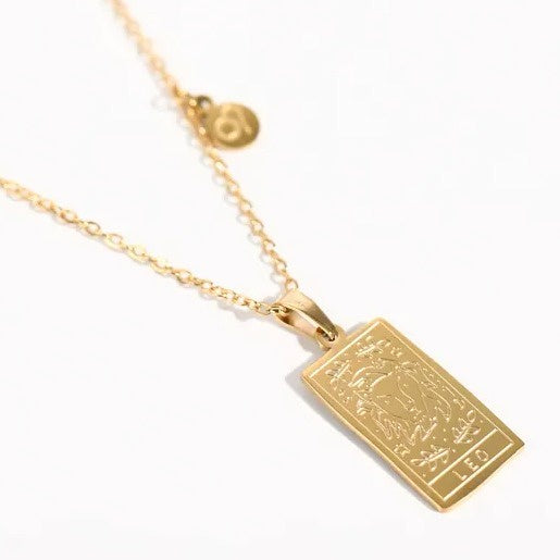 Stainless Steel Gold Plated Zodiac Necklace-LEO