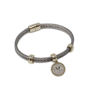 Stainless Steel Two Tone Wire Bangle CZ -V