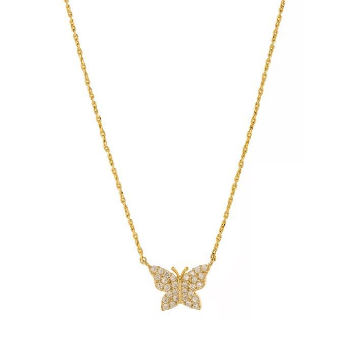 14K Gold Plated Brass CZ Pave Butterfly Link Necklace