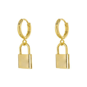 14K Gold Plated Brass Lock Hoop Earrings