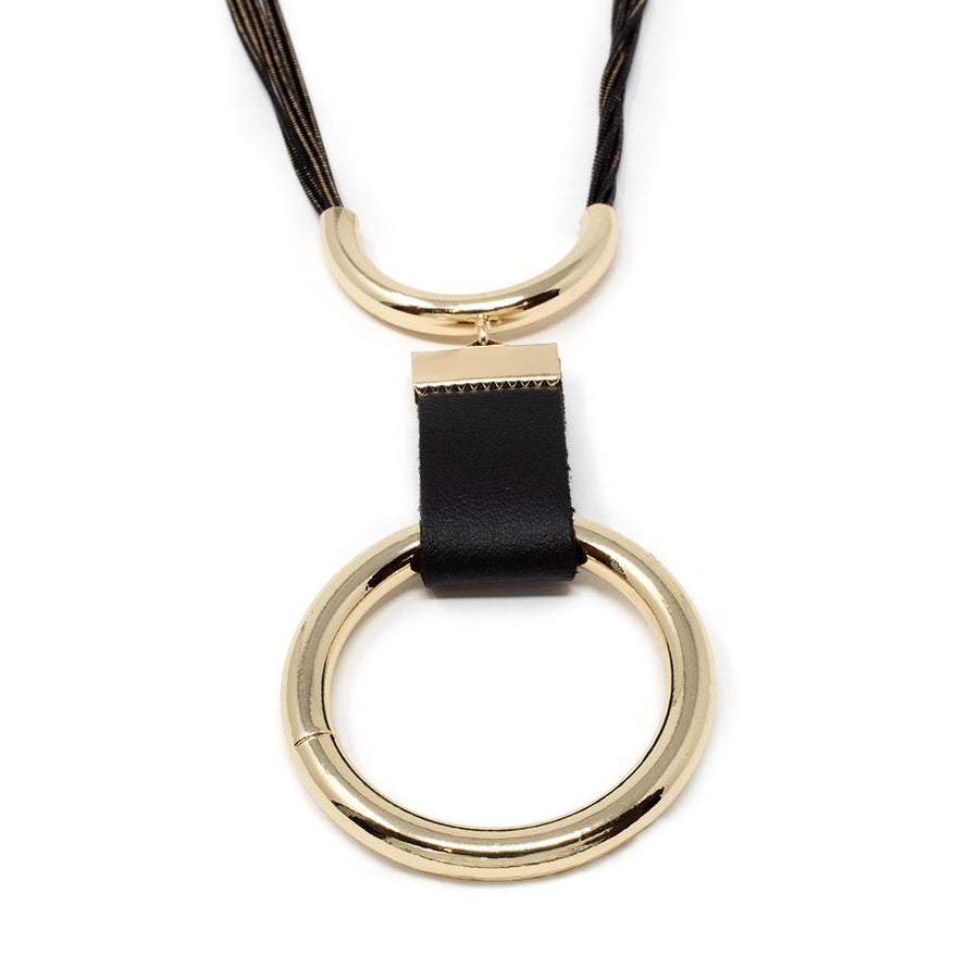 24 Inch Three Strand Liquid Neck W Ring Pendant Bk/Gold T - Mimmic Fashion Jewelry