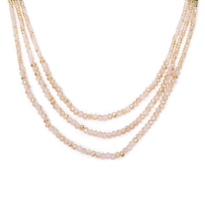 3 Strand Glass Bead Neck Pink Gld - Mimmic Fashion Jewelry