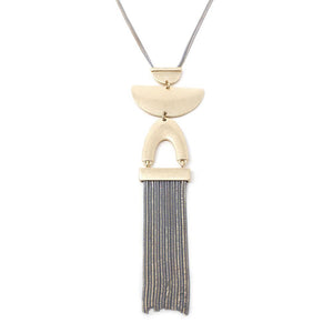 30 Inch Liquid Chain Neck W Geometric Tassel Pendant Gy - Mimmic Fashion Jewelry