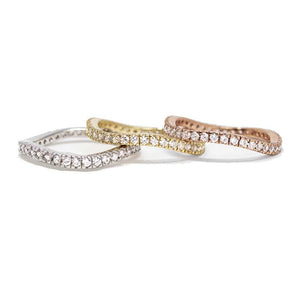 3Tone CZ Wave Stakable Rings Set of 3 - Mimmic Fashion Jewelry