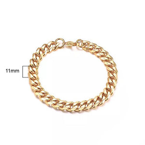 9In Stainless Steel 11MM Men's Curb Link Chain Bracelet Gold Plated