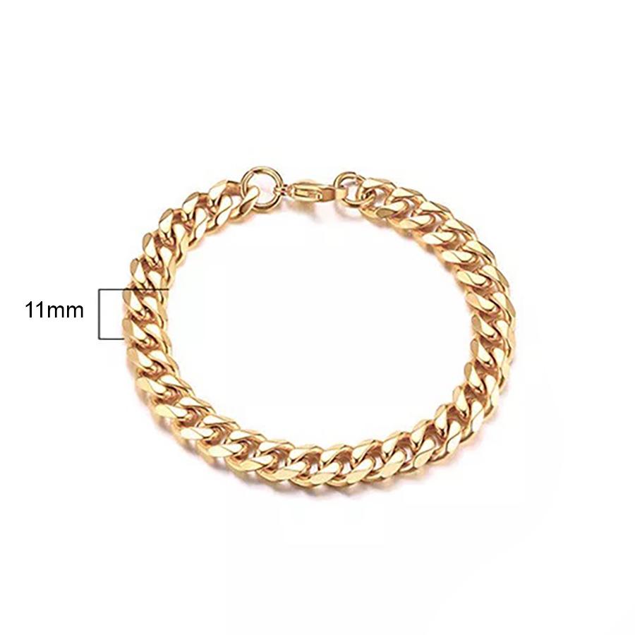 9In Stainless Steel 11MM Men's Curb Link Chain Bracelet Gold Plated
