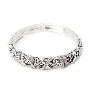 Antique Silver Filigree Stretch Bracelet Crystal Station - Mimmic Fashion Jewelry