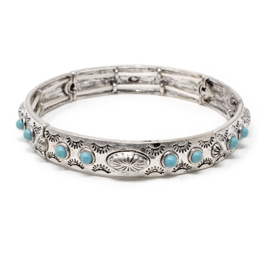 Antique Silver Stretch Bracelet Marocq Turquoise - Mimmic Fashion Jewelry