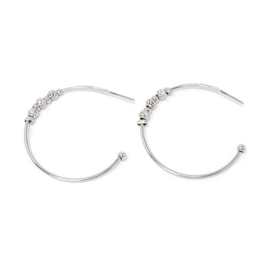 Beaded Post-Back Hoop Earrings Rhodium Pl - Mimmic Fashion Jewelry