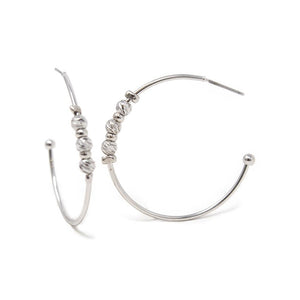 Beaded Post-Back Hoop Earrings Rhodium Pl - Mimmic Fashion Jewelry
