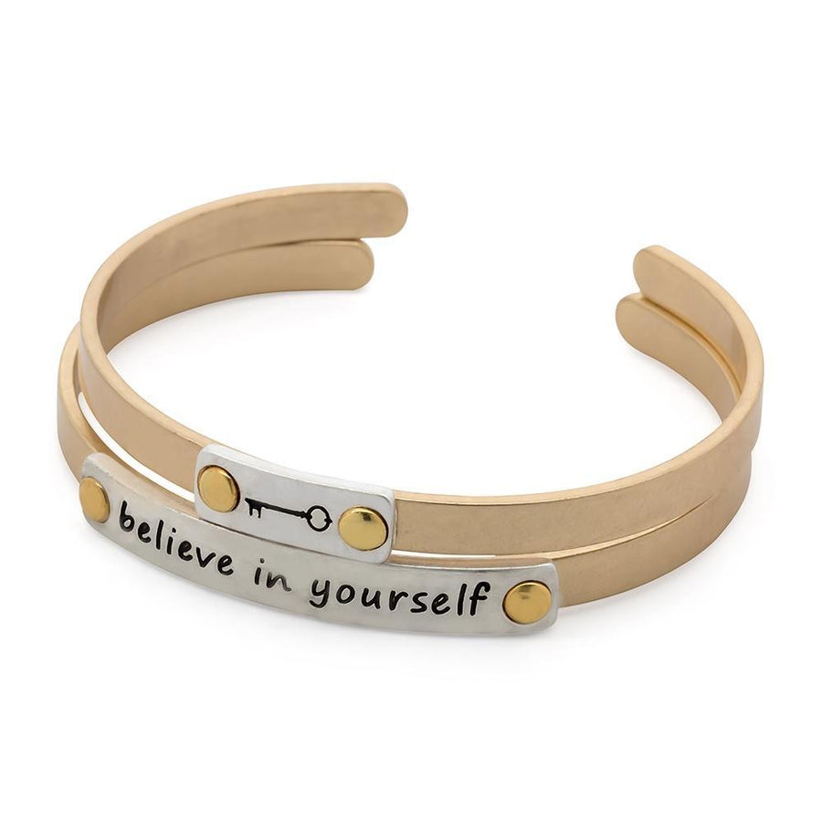 Believe in Yourself Double Bangle Gold With SilverT - Mimmic Fashion Jewelry