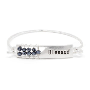 Blessed Hook Bangle With Black Glass Bead SilverT - Mimmic Fashion Jewelry