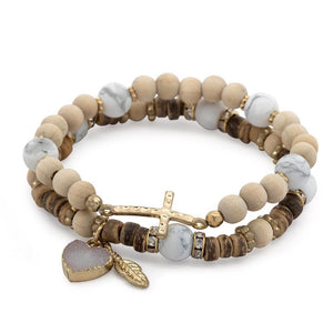 Bracelet Set Heart Cross White - Mimmic Fashion Jewelry