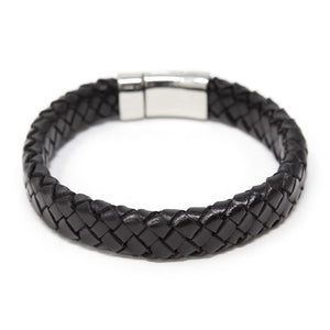 Braided Leather Bracelet with Anchor Clasp Black Large - Mimmic Fashion Jewelry