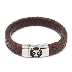 Braided Leather Bracelet with Lion Clasp Brown Large - Mimmic Fashion Jewelry