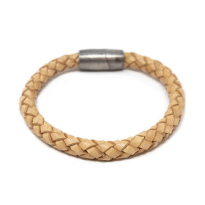 Braided Leather Bracelet with Puzzle Clasp Beige Large - Mimmic Fashion Jewelry