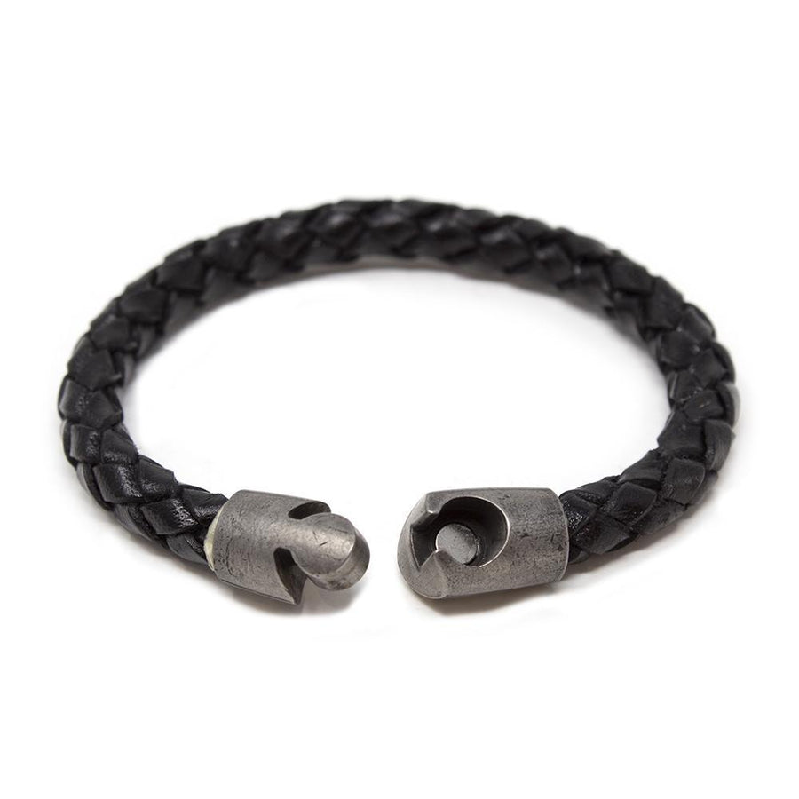 Braided Leather Bracelet with Puzzle Clasp Black Medium - Mimmic Fashion Jewelry