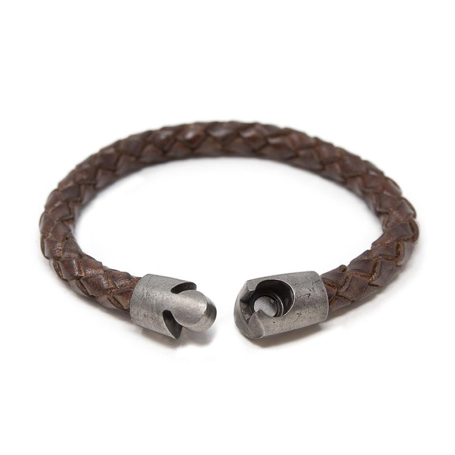 Braided Leather Bracelet with Puzzle Clasp Brown Medium - Mimmic Fashion Jewelry