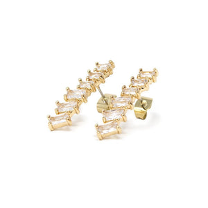 CZ Line Square Stud Earrings Gold Tone - Mimmic Fashion Jewelry