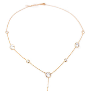 CZ Round Station Chain Drop Necklace Rose Gold Plated - Mimmic Fashion Jewelry