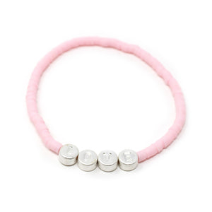 Celluloid Disc Beads LOVE Stretch Bracelet Pink - Mimmic Fashion Jewelry
