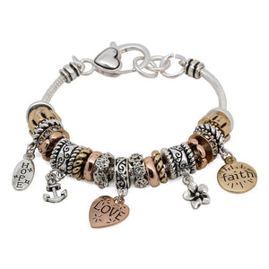 Charm Bracelet Inspirational Faith Hope Love 3Tone - Mimmic Fashion Jewelry