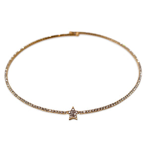 Clear Crystal Pave Star Wire Choker Gold Tone - Mimmic Fashion Jewelry