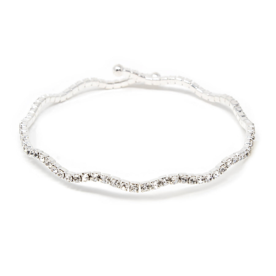 Clear Cubic Zirconia Wave Wire Bracelet - Mimmic Fashion Jewelry