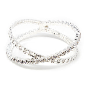 Clear Round Crystal Crossover Wire Bangle - Mimmic Fashion Jewelry