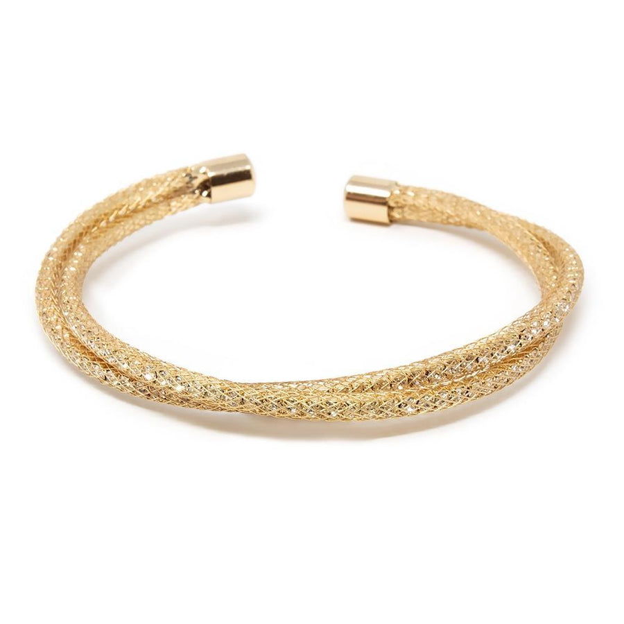 Crystal Mesh Crossed Cuff Bangle Gold Tone - Mimmic Fashion Jewelry
