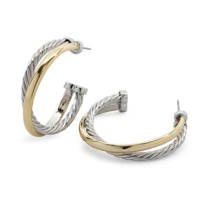 Earrings Cross Over 2T J Hoop Large - Mimmic Fashion Jewelry