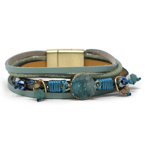 Five Row Leather Druzy Bracelet Turquoise - Mimmic Fashion Jewelry
