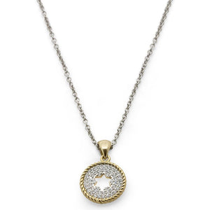 Gold Plated Neck Circle CZ Pave Star Pendant - Mimmic Fashion Jewelry