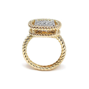 Gold T Square Pave Cable Ring - Mimmic Fashion Jewelry