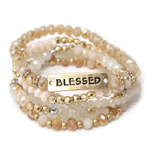 Gold Tone Blessed Stretch Bracelet Set of Five Nat - Mimmic Fashion Jewelry