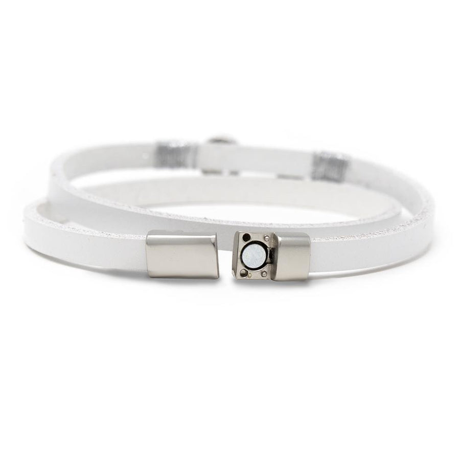 Leather Wrap Bracelet with Pave Crystal Key White - Mimmic Fashion Jewelry