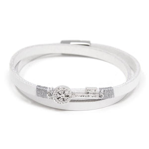 Leather Wrap Bracelet with Pave Crystal Key White - Mimmic Fashion Jewelry