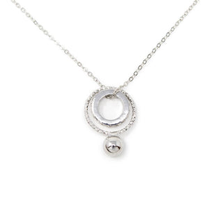 Long Necklace with CZ Ring Pendant Rhodium Plated - Mimmic Fashion Jewelry