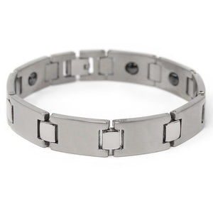 Men's Stainless Steel H Plain Link Bracelet with Magnet - Mimmic Fashion Jewelry