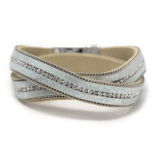 Metallic Wrap Bracelet with CZ Light Blue - Mimmic Fashion Jewelry