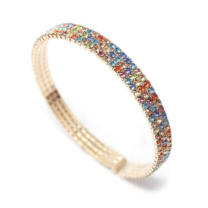 MultiColor Crystal 3 Row Curly Wire Bracelet - Mimmic Fashion Jewelry