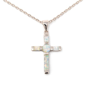 Necklace Opal Cross Pendant Rose Gold Plated - Mimmic Fashion Jewelry