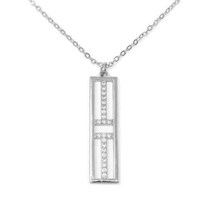 Necklace with Open Bar Pave Pendant Rhodium Plated - Mimmic Fashion Jewelry