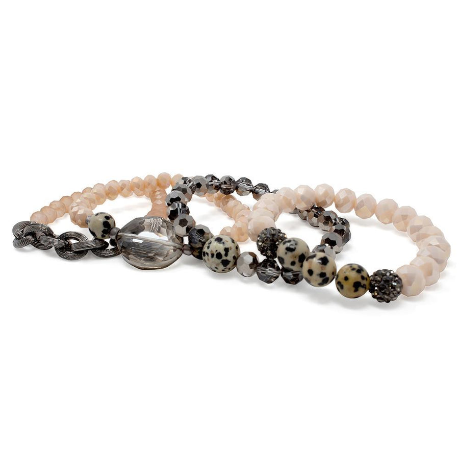 Peach Multi Glass Bead Bracelet w/Links Station Set of 4 - Mimmic Fashion Jewelry