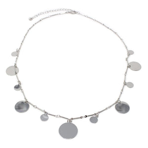 Plain Disc Charm Necklace Silver Tone - Mimmic Fashion Jewelry