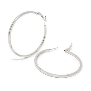 Plain Hoop Earrings 50MM Rhodium Plated - Mimmic Fashion Jewelry