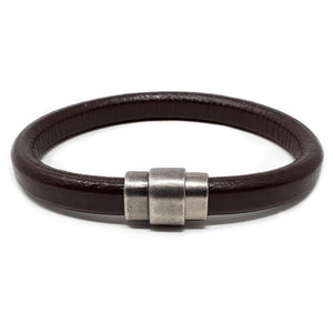 Plain Leather Bracelet with Antique Silver Clasp Brown Large - Mimmic Fashion Jewelry