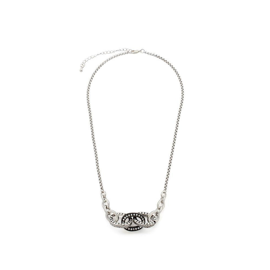 Rhodium Dotted Neck With CZ Pave Link - Mimmic Fashion Jewelry