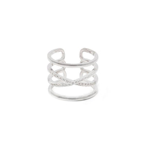 Rhodium Plated 4Row X Ring CZ - Mimmic Fashion Jewelry